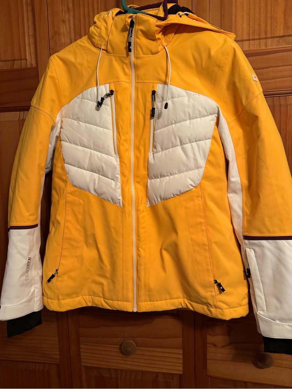 Women's Yellow Hooded Ski Jacket with Contrast Trim